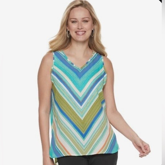Apt. 9 Tops - Blue and olive green chevron print vneck top size large